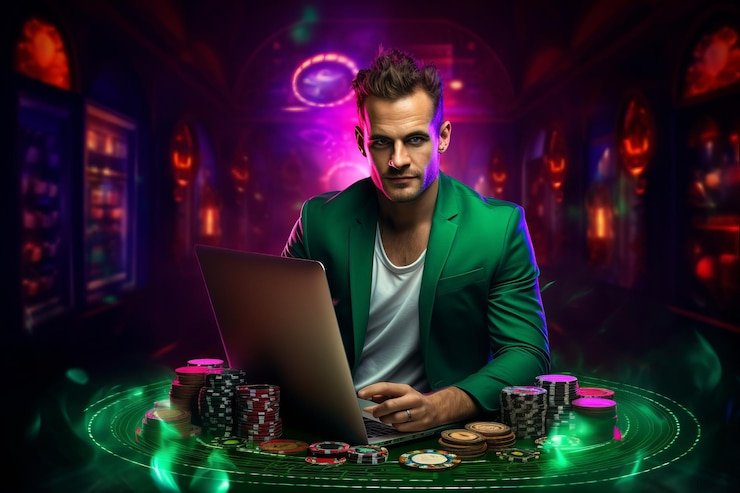 Dealer kasino langsung sedang memandu permainan roulette dengan tampilan mewah